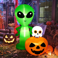 Load image into Gallery viewer, CAMULAND 6.8FT Halloween Inflatable Alien with Pumpkin Decorations Halloween Inflatable Blow Up Decor with Built-in LED Lights Outdoor Inflatable Decoration for Garden, Lawn, Yard
