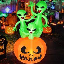 Load image into Gallery viewer, 6FT Halloween Inflatable Pumpkin Alien Blow Up Decor with Built-in LED Lights Outdoor