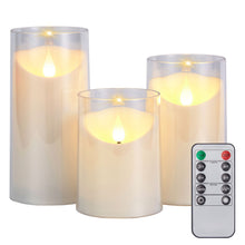 Load image into Gallery viewer, IMAGE 3 Pack Flickering Flameless Candles Acrylic Shell 3D Wick LED Pillar Candles with Remote Control Timer for Wedding Christmas Home Decor, White