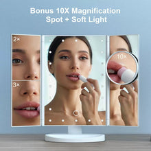 Load image into Gallery viewer, Vanity Makeup Mirror Trifold 22 LED Lighted Touch Screen 1x 2x 3x 10x Magnifying