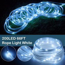 Load image into Gallery viewer, Solar Rope Lights 23m/75.5FT 200LED,8 model 2400mah high capacity battery lights for indoor/outdoor decorations Christmas Lighting for outdoor Garden, Patio, Party, Waterproof white