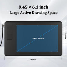 Load image into Gallery viewer, IMAGE Drawing Tablet 9.45 x 6.1 Inch Large Active Area, 8192 Levels Pressure Battery-Free Pen, 12 Customizable Shortcut Keys, Graphics Tablet for Digital Drawing & Design, Compatible with Windows Mac Android