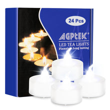 Load image into Gallery viewer, AGPtEK 24 Pack Flameless LED Candles Battery Operated Tealight Candles No Flicker Long Lasting Tealight for Wedding Holiday Party Home Decoration, Cool White