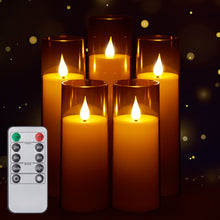 Load image into Gallery viewer, IMAGE  Flickering Flameless Candles Acrylic Shell Pillar 3D Wick LED Candles with Timer for Wedding Christmas Home Decor Set of 5 Grey
