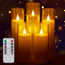 Load image into Gallery viewer, IMAGE Flickering Flameless Candles Acrylic Shell Pillar 3D Wick LED Candles with Timer for Wedding Christmas Home Decor Set of 5 White