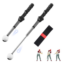 Load image into Gallery viewer, WELSPO Retractable Golf Swing Trainer Aid with Arm Band, Rhythm Click Sound, Warm-Up and Grip Trainer, for Indoor and Outdoor Practice, Left-Handed Golf Club for Improve Chipping and Hitting Strength