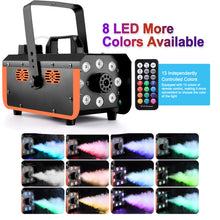 Load image into Gallery viewer, HAKUTA 500W Smoke Machine Light Rain and Splash Proof Fog Machine, with 2300 CFM Output of Fog & 2 Remotes, 8 LED Lights with 4 Light Effects for Outdoor Music Festival Pool Party Wedding DJ Stage