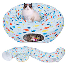 Load image into Gallery viewer, Ownpets Blue Indoor Large Cat Tunnel Bed  Soft Plush Cat Donut Tunnel for Kitten, Puppy, Rabbit