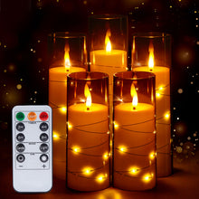Load image into Gallery viewer, IMAGE Flickering Flameless Candles Battery Operated, Acrylic Shell Pillar 3D Wick LED Candles with 11-Key Remote Control Timer for Wedding Christmas Home Decor Set of 5