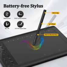 Load image into Gallery viewer, IMAGE Graphics Drawing Tablet 10 x 6 Inch Large Active Area with 8192 Levels Battery-Free Pen and 12 Hot Keys, Compatible with Windows/Mac/Android for Painting, Design & Online Teaching, Black