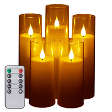 Load image into Gallery viewer, IMAGE Flickering Flameless Candles Acrylic Shell Pillar 3D Wick LED Candles with Timer for Wedding Christmas Home Decor Set of 5 White