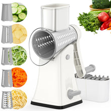 Load image into Gallery viewer, Multifunctional Cheese Grater 5-in-1 Stainless Steel Blade Set for Slicing, Shredding, and Grinding with an Enlarged Feeding Port, White