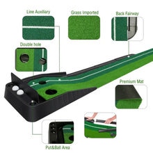 Load image into Gallery viewer, Indoor Golf Practice Mat Putting Green 8 Ft 250cm Mat Inclined Ball Return Fake Grass with 2 Holes + Putter + 3 Balls