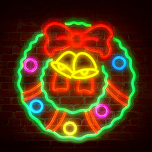Load image into Gallery viewer, Christmas Wreath LED Neon Sign—Festive Decoration, 5 Brightness Levels, USB Powered, Energy Efficient, Ideal for Living Room, Bedroom, Christmas Party Decor