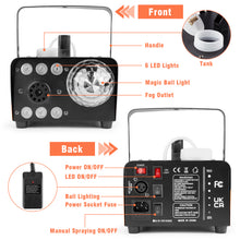 Load image into Gallery viewer, HAKUTA Fog Machine, 600W Smoke Machine with Disco Ball Light and LED RGB Lights, 2300 CFM Spray with Auto Spray Function, Great for Halloween, Christmas, Wedding, Stage Performance and Parties