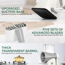 Load image into Gallery viewer, Multifunctional Cheese Grater 5-in-1 Stainless Steel Blade Set for Slicing, Shredding, and Grinding with an Enlarged Feeding Port, White