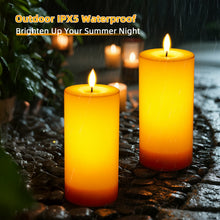 Load image into Gallery viewer, IMAGE 4"x8" Ivory White Outdoor Waterproof Flameless Candles with Timer & Remote Control, Rechargeable LED Pillar Candles for Lanterns, Porch, Flickering & Long Lasting, Set of 2