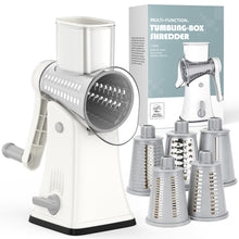 Load image into Gallery viewer, Multifunctional Cheese Grater 5-in-1 Stainless Steel Blade Set for Slicing, Shredding, and Grinding with an Enlarged Feeding Port, White