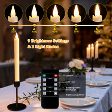 Load image into Gallery viewer, IMAGE 6PCS Rechargeable Flameless Taper Candles with Charging Station, LED Flickering Candlesticks with Remote & Timer, 9.6 Inch Perfect for Home/Wedding/Christmas Decor