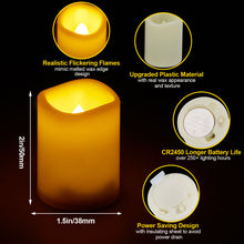 Load image into Gallery viewer, IMAGE Flameless Votive Candles 12 Pack 1.5 x 2 Inch Flickering 3D Wicks Battery Operated Candles, 250+ Hours Long Lasting LED Tea Lights with Remote Timer for Christmas Wedding Home Decor, Warm Yellow