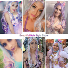 Load image into Gallery viewer, AGPtEK Full Long Curly Wavy Rainbow Hair Wig Heat Resistant for Music Festival, Theme Parties, Wedding, Concerts, Dating, Cosplay