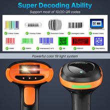 Load image into Gallery viewer, AGPTEK Bluetooth & 2.4GHz Wireless Barcode Scanner–Perfect for Retail, Healthcare,Industrial Manufacturing, and Logistics–Enhanced with Patented Color Light Technology for Color Barcodes, 2D/1D QR Code Reader