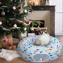 Load image into Gallery viewer, Ownpets Blue Indoor Large Cat Tunnel Bed  Soft Plush Cat Donut Tunnel for Kitten, Puppy, Rabbit