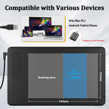 Load image into Gallery viewer, IMAGE Drawing Tablet 9.45 x 6.1 Inch Large Active Area, 8192 Levels Pressure Battery-Free Pen, 12 Customizable Shortcut Keys, Graphics Tablet for Digital Drawing & Design, Compatible with Windows Mac Android