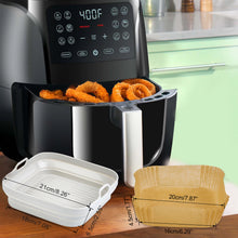 Load image into Gallery viewer, 200PCS 8" Air Fryer Silicone Liners and Paper Air Fryer Liner Disposable Square Parchment Paper, Non-Stick Wax Paper for Air Frying, Baking, Roasting Microwave and Oven