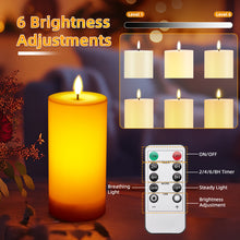 Load image into Gallery viewer, IMAGE 4"x8" Ivory White Outdoor Waterproof Flameless Candles with Timer & Remote Control, Rechargeable LED Pillar Candles for Lanterns, Porch, Flickering & Long Lasting, Set of 2