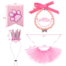 Load image into Gallery viewer, Ownpets Cute Dog Birthday Outfit Set, Princess Puppy Tutu Skirt with Pink Crown, Pearl Necklace, Double Sided Saliva Towel & Birthday Banner for Puppy, Dog, Cat Girl Birthday Parties