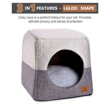Load image into Gallery viewer, Ownpets Grey Cat Bed for Indoor Cats 3-in-1 Foldable Cat Cave Bed Cat Houses for Small Pets & Small Dogs