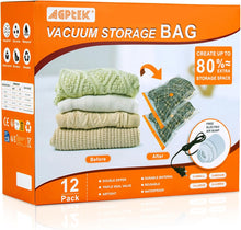 Load image into Gallery viewer, AGPTEK 12 Pack Vacuum Storage Bags(3 Jumbo/Large/Medium/Small) Compression Storage Bags for Blankets Clothes, Space Saver Vacuum Seal Bags for Clothing Bedding Travelling Luggage (Electric Pump)