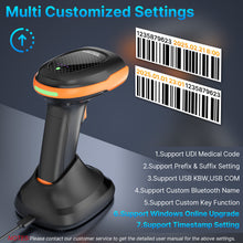 Load image into Gallery viewer, AGPTEK Bluetooth & 2.4GHz Wireless Barcode Scanner–Perfect for Retail, Healthcare,Industrial Manufacturing, and Logistics–Enhanced with Patented Color Light Technology for Color Barcodes, 2D/1D QR Code Reader