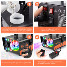 Load image into Gallery viewer, HAKUTA Fog Machine, 600W Smoke Machine with Disco Ball Light and LED RGB Lights, 2300 CFM Spray with Auto Spray Function, Great for Halloween, Christmas, Wedding, Stage Performance and Parties