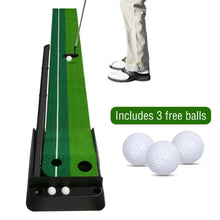 Load image into Gallery viewer, Indoor Golf Practice Mat Putting Green 8 Ft 250cm Mat Inclined Ball Return Fake Grass with 2 Holes + Putter + 3 Balls