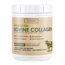 Load image into Gallery viewer, Livinganic Hydrolyzed Bovine Collagen,15.9oz Types I & III, Grass-Fed, Pasture-Raised Protein, Zero Sugar Supplement for Healthy Skin, Nails, Bones & Joints Unflavored 41 Servings