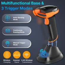 Load image into Gallery viewer, AGPTEK Bluetooth & 2.4GHz Wireless Barcode Scanner with Battery Indicator, Replaceable Battery, 2D/1D QR Code Reader, Wireless Charging Cradle, Ideal for Retail & Warehouse Use