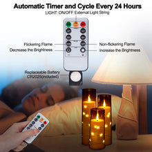 Load image into Gallery viewer, IMAGE Flickering Flameless Candles Battery Operated, Acrylic Shell Pillar 3D Wick LED Candles with 11-Key Remote Control Timer for Wedding Christmas Home Decor Set of 5