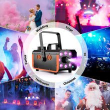 Load image into Gallery viewer, HAKUTA 500W Smoke Machine Light Rain and Splash Proof Fog Machine, with 2300 CFM Output of Fog & 2 Remotes, 8 LED Lights with 4 Light Effects for Outdoor Music Festival Pool Party Wedding DJ Stage