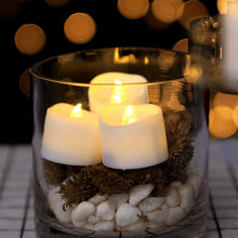 Load image into Gallery viewer, IMAGE 12Pcs Warm White Battery Tea Lights with Timer Flickering Candles with Decorative Fake Rose Petals