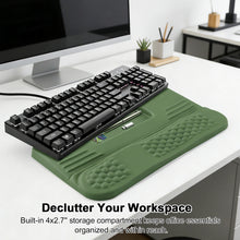 Load image into Gallery viewer, LIMOUS Green Keyboard Wrist Rest with Keyboard Stand for Desk, Ergonomic Wave Wrist Pad for Computer Keyboard, 2-Angle Adjustable Keyboard Riser with Storage Box, Memory Foam Palm Rest for Office & Gaming, 17.3"