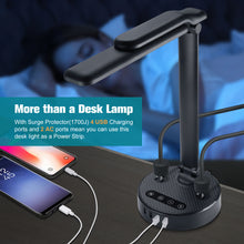 Load image into Gallery viewer, LED Desk Lamp Light w/4 USB Charging Port and 2 AC Power Outlet, 8.2FT Extension Cord Power Strip Station, 3 Level Brightness