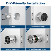 Load image into Gallery viewer, Keypad Door Knob Lock, Electronic Door Handle with Keypad and Key, Automatic Locking, User Managed, 100 Codes, For Office, Warehouse, Bedroom, Garage, Silver