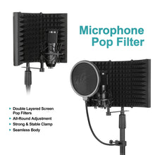 Load image into Gallery viewer, AGPtEK Absorbing Foam Reflector Folding Panel, Foldable Adjustable & Durable, Recording Studio Microphone Isolation Shield Used for Stand Mount or Table Top (Black)
