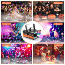 Load image into Gallery viewer, HAKUTA Fog Machine, 600W Smoke Machine with Disco Ball Light and LED RGB Lights, 2300 CFM Spray with Auto Spray Function, Great for Halloween, Christmas, Wedding, Stage Performance and Parties