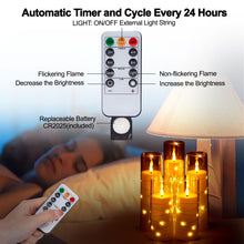 Load image into Gallery viewer, IMAGE 5 Set Flickering Flameless Candles Battery Operated, Acrylic Shell Pillar 3D Wick LED Candles with 11-Key Remote Control Timer for Wedding Christmas Home Decor