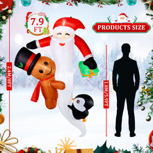 Load image into Gallery viewer, CAMULAND 8 FT Hanging Christmas Inflatable Outdoor Decorations Hanging Santa Built-in Bright LEDs, Climbing Santa Claus with Gift Bag Santa Blow Up Christmas for Windows Eaves Roofs Decor