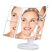 Load image into Gallery viewer, Vanity Makeup Mirror Trifold 22 LED Lighted Touch Screen 1x 2x 3x 10x Magnifying