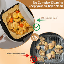 Load image into Gallery viewer, 200PCS 8" Air Fryer Silicone Liners and Paper Air Fryer Liner Disposable Square Parchment Paper, Non-Stick Wax Paper for Air Frying, Baking, Roasting Microwave and Oven